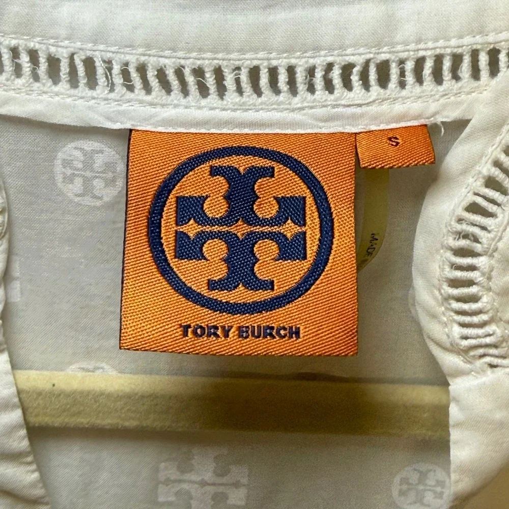 Tory Burch White Logo Print Tunic Quiet Luxury Swim Coverup Dress Elevated Small